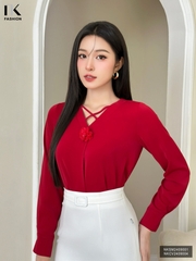 Sơ Mi Cổ V Hoa Cổ Nk Fashion Thời Trang Công Sở Trẻ Trung, Basic, Thanh Lịch NKSM2409001