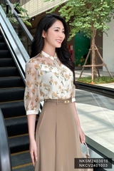 Áo Sơ Mi Tơ Hoa Cổ Tàu Buộc Nơ NK Fashion Công Sở Nữ Thanh Lịch, Nữ Tính NKSM2403010