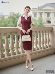 Set gile vạt chéo cúc + chân váy sang xịn, lịch sự UKBD2506006