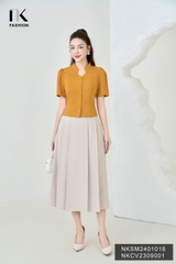 NK Fashion Áo Sơ Mi Cổ Tàu V Cúc Bọc Trẻ Trung, Thanh Lịch, Thời Trang NKSM2401018