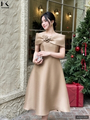 Đầm Tiệc Chùm Vai NK Fashion Công Sở Nữ Sang Trọng, Nữ Tính Vải Mềm Mịn NKDV2410008