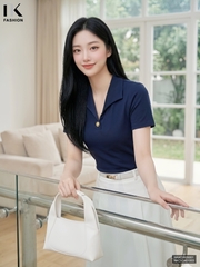 Áo thun V lá cổ mềm nhẹ, trẻ trung NKAT2605001