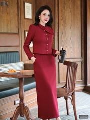 Chân váy bút chì suông diễu ly ghép set cực sang xịn LUCV2512001