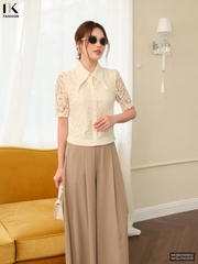 Sơ mi ren croptop phối gấu nẹp cổ xinh xắn, điệu NKSM2508002