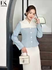 Áo Kí Giả Phối Màu Cổ Sen NK Fashion Công Sở Nữa Trẻ Trung, Thanh Lịch Vải Mềm Mịn NKAK2410007 ( ko kèm CV + PK)