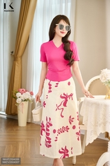 Chân váy hoạ tiết Linen xoè kiểu dáng mới, tươi mát chào hè NKCV2504007
