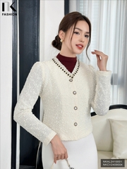 Áo Dạ Chun Bèo Cổ NK Fashion Công Sở Nữ Sang Trọng, Nữ Tính Vải Mềm Mại NKAL2410001