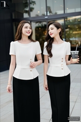 Ao kí giả đai eo cúc đồng xinh xắn, mềm mát, mịn NKSM2503009