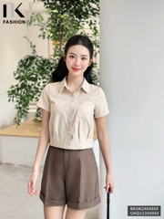 NK Fashion Áo Sơ Mi Kẻ Cổ Đức Túi Ốp Trẻ Trung, Nữ Tính NKSM2404009