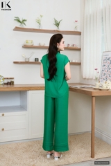 Bộ đồ đũi lanh sơ mi vạt tròn mặc nhà, đi chơi đều thoải mái, tự tin NKBD2505006