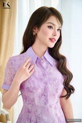 Đầm tơ hoa phối cổ tay nơ V xinh xắn, mềm, bay NKDV2505002