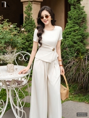 Sơ mi cổ tròn xếp eo NKSM2604018 ( Áo rời không kèm CV/QU/PK)