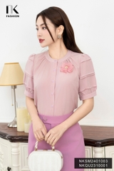 NK Fashion Áo Sơ Mi Cổ Tàu Tròn Mí Tay Nữ Tính, Cách Điệu NKSM2401003