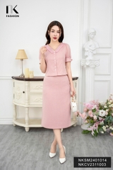 NK Fashion Áo Sơ Mi Cổ V Bèo Xếp Phối Tay Thanh Lịch, Nữ Tính NKSM2401014