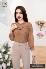 NK Fashion Sơ Mi Bèo Cổ  Xếp Ngực Vạt Nơ Thanh Lịch, Nữ Tính NKSM2310011