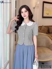 Sơ mi kẻ phối cổ ren điệu đà, nữ tính, dễ thương NKFSM2403014