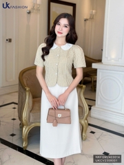 Sơ mi kẻ phối cổ ren điệu đà, nữ tính, dễ thương NKFSM2403014