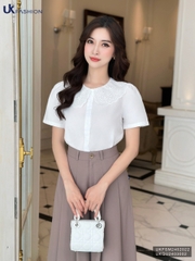 Sơ mi cộc tay phối cổ ren nữ tính, điệu đà UKFSM2402022