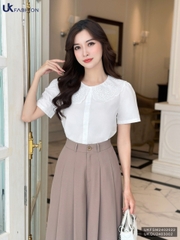 Sơ mi cộc tay phối cổ ren nữ tính, điệu đà UKFSM2402022