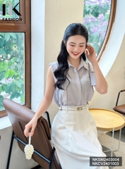 NK Fahion Sơ mi cổ đức sát nách nơ vai thời trang, trẻ trung, xinh xẻo NKSM2403004