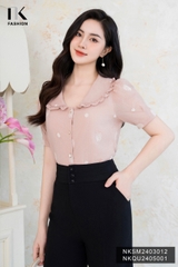 Sơ mi tơ hoa thêu cổ sen bèo NKSM2403012 đáng yêu, điệu đà, nữ tính, hợp thời trang