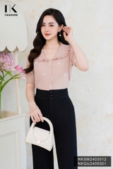 Sơ mi tơ hoa thêu cổ sen bèo NKSM2403012 đáng yêu, điệu đà, nữ tính, hợp thời trang