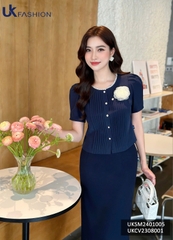 Áo sơ mi Croptop bấu mí kẻ ren cổ Uk Fashion, thời trang công sở cao cấp, chất liệu lụa, không nhăn UKSM2401005