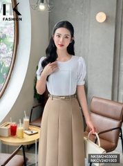 NK Fashion Sơ mi tay cánh bồng kê ren điệu đà, nữ tính, hợp thời trang NKSM2403009