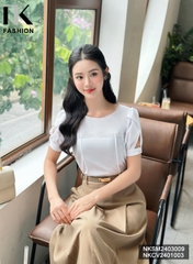 NK Fashion Sơ mi tay cánh bồng kê ren điệu đà, nữ tính, hợp thời trang NKSM2403009