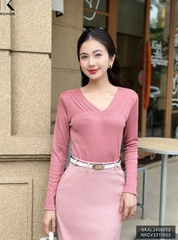 ÁO LEN DÀI TAY CỔ V XẾP LY THỜI TRANG NK FASHION NKAL2406002
