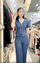 Bộ Đồ Quần Ống Đứng Và Áo Vạt Chéo Phối Cúc Bọc Thanh Lịch NKBD2412005 ( Ko kèm PK )