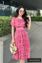 NK Fashion Đầm Hoa Xếp Ngực Tay Bồng Thướt Tha, Thời Trang, Nữ Tính NKDV2404004