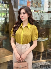 NK Fashion Sơ mi kẻ lụa phối cổ lịch sự, sang xịn NKFSM2402013