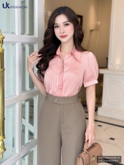 NK Fashion Sơ mi kẻ lụa phối cổ lịch sự, sang xịn NKFSM2402013