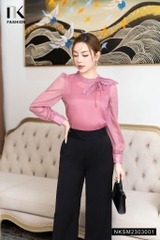 Áo Sơ Mi Dài Tay Tơ Nơ Cổ NK Fashion Công Sở Nữ Thanh Lịch Vải Mềm Mịn NKSM2303001