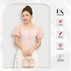 NK FASHION Áo Sơ Mi Dáng Ôm Phối Lưới Tay NKSM2306003