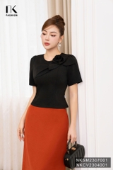 NK FASHION Áo Sơ Mi Cộc Tay Xếp Hoa Vai Sang Trọng, Quý Phái  NKSM2307001