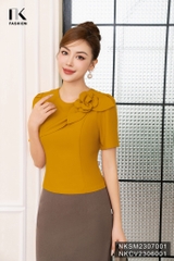 NK FASHION Áo Sơ Mi Cộc Tay Xếp Hoa Vai Sang Trọng, Quý Phái  NKSM2307001