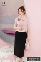 NK FASHION Áo Sơ Mi Tay Lỡ Cổ Nhọn Hoa Lệch NKSM2307005