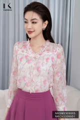 NK FASHION Áo Sơ Mi Hoa Dài Tay Bèo Cổ V NKSM2309005