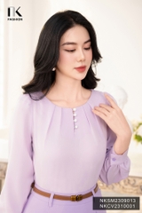Áo Sơ Mi Cổ Tròn Xếp Cúc Ngọc, Nữ Tính NKSM2309013