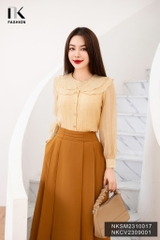 NK Fashion Áo Sơ Mi Tơ Óng Cổ Tròn Bèo Tầng, Nữ Tính NKSM2310017