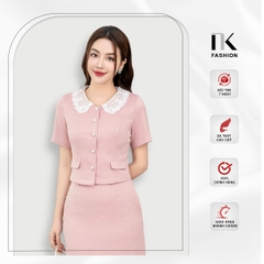 Áo Sơ Mi Text Cổ Ren Dệt, Nữ Tính, Thanh Lịch, Trẻ Trung NKSM2312001