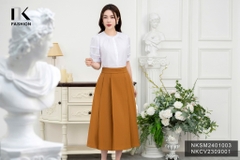 NK Fashion Áo Sơ Mi Cổ Tàu Tròn Mí Tay Nữ Tính, Cách Điệu NKSM2401003
