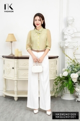 NK Fashion Áo Sơ Mi Cổ Đức Thêu Hoa Nơ Phối Cổ Nữ Tính, Thanh Lịch, Trẻ Trung NKSM2401009