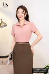 Áo Sơ Mi Cổ Sen Tròn Tay Cộc, Thanh Lịch NKSM2401011