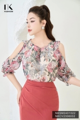 NK Fashion Áo Sơ Mi Tơ Hoa Khoét Tay Nữ Tính, Thời Trang, Trẻ Trung NKSM2401022
