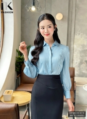 NK Fashion Áo Sơ Mi Lụa Sọc Cổ Sen Tay Bồng Sang Chảnh, Thanh Lịch NKSM2403018