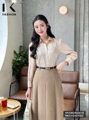 NK Fashion Áo Sơ Mi Lụa Sọc Cổ Sen Tay Bồng Sang Chảnh, Thanh Lịch NKSM2403018