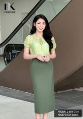 Áo Sơ Mi Kẻ Ren Bấu Mí Cổ NK Fashion Công Sở Nữ Thanh Lịch Vải Mềm Mịn NKSM2404004